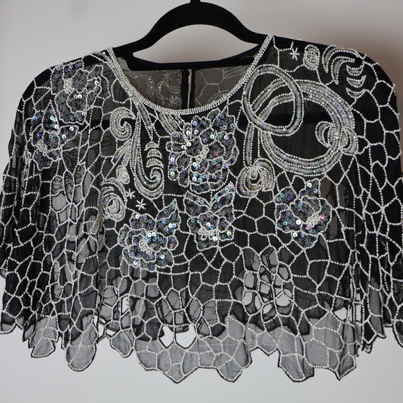 Vintage Sheer Sequin Beaded Bolero cape - Picture 1 of 8